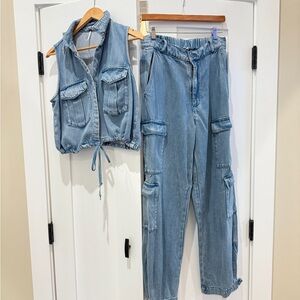 Casual Denim Cargo Set